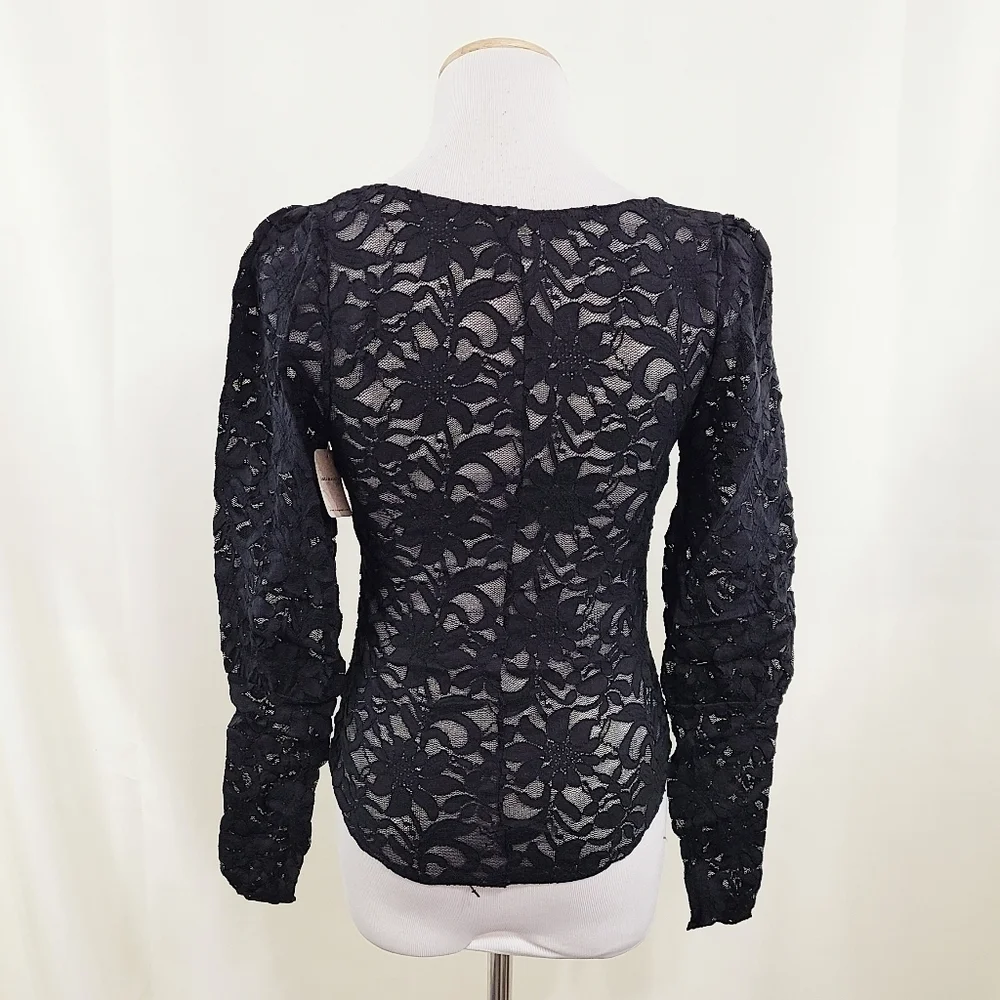 Free People Long Distance Layering top sheer black lace Long Women's Small NEW